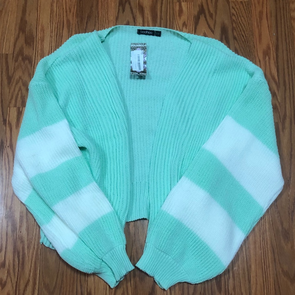 Mint Green Pastel Striped Knitted Cardigan S/M